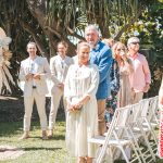 Zoe and Deon with their family and friends at their intimate micro wedding at Maison La Plage, Noosa.